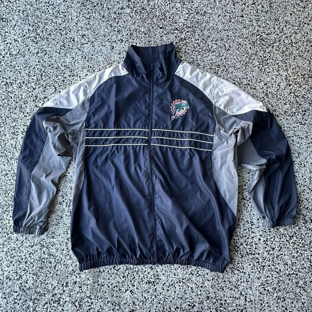 Miami Dolphins Windbreaker Jacket Mens XL SI NFL Team Apparel Full Zip Navy Blue